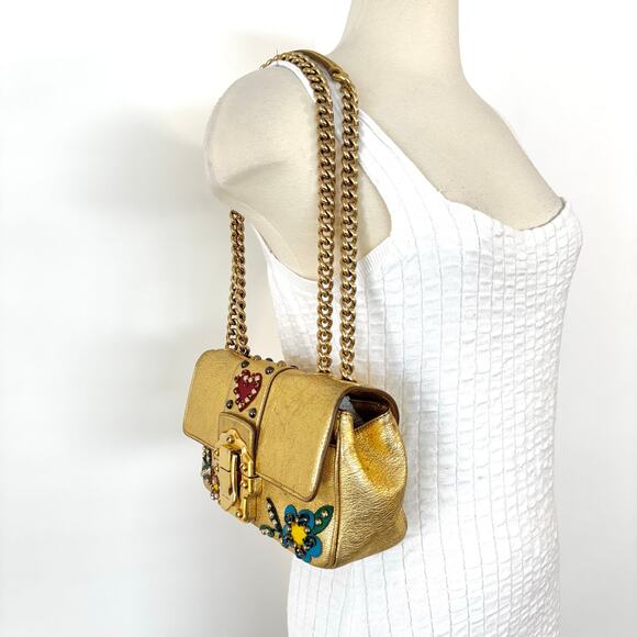 Dolce and Gabbana Lucia Metallic Gold Calfskin Embellished Shoulder Bag - Picture 2 of 16